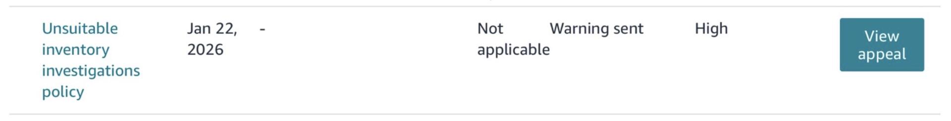Amazonアカウント健全性ページの「Unsuitable inventory investigations policy」という警告