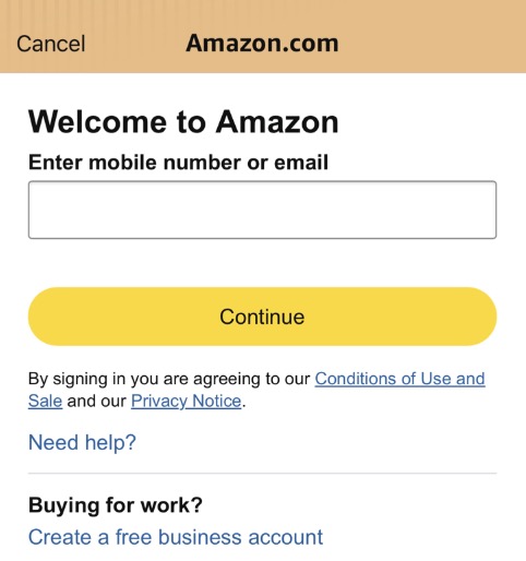 海外Amazon（Amazon.com）のログイン画面。日本のAmazon.co.jpと間違えてアクセスした場合の例